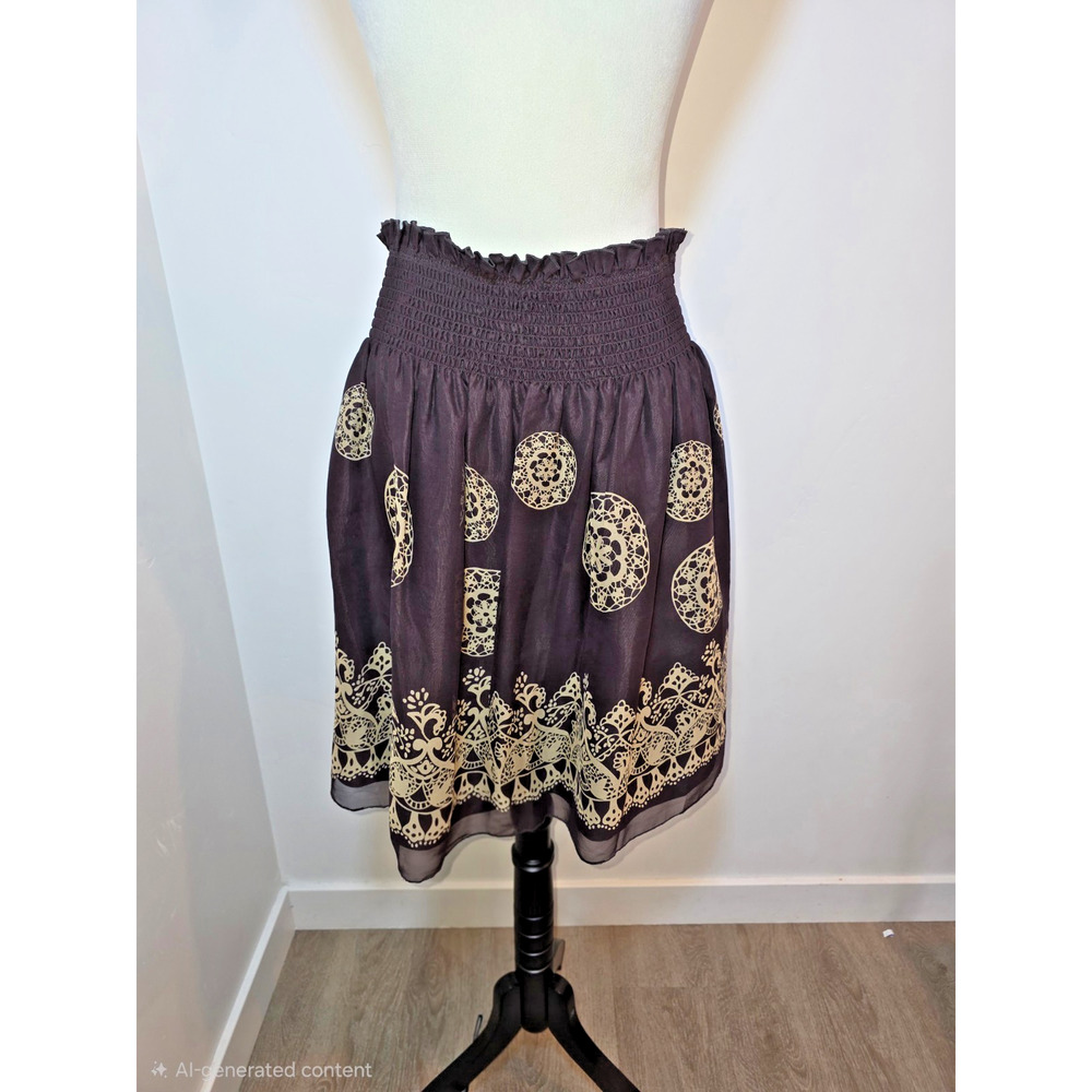 Vintage Y2K Anna Sui Silk Lace Print Skirt Small Fairy Grunge Boho Romantic